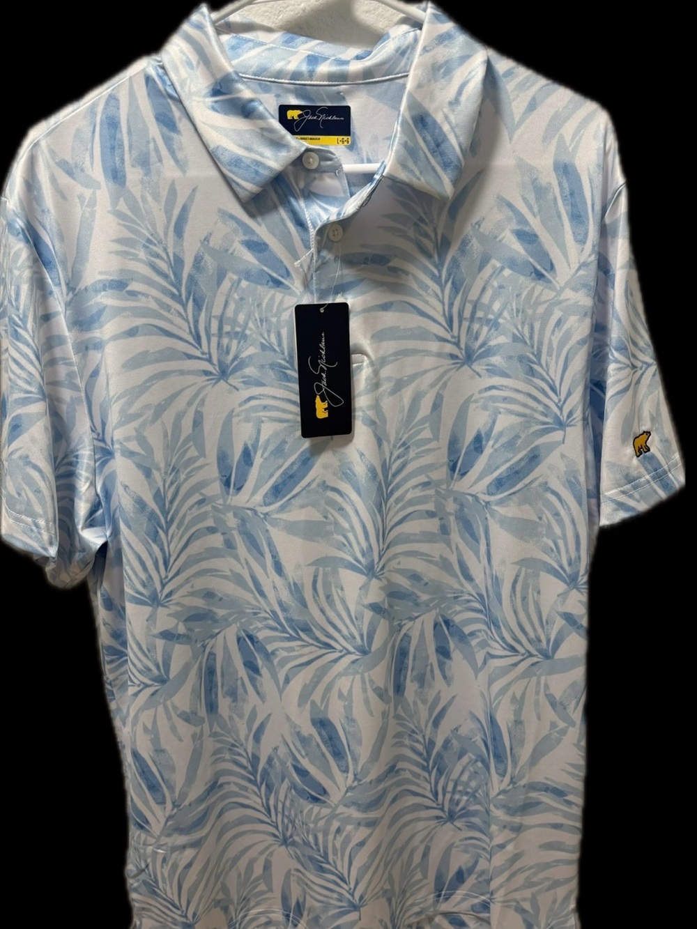 Jack Nicklaus Men’s Blue Leaf-Print Golf Polo Shirt